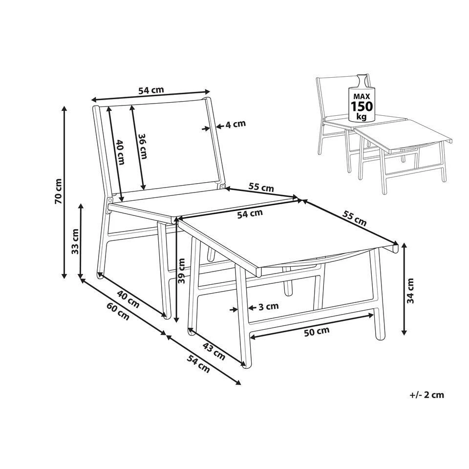 MARCEDDI -Tuinstoel Met Voetenbank - Zwart - Textileen 3 MARCEDDI -Tuinstoel Met Voetenbank - Zwart - Textileen - Afbeelding 3