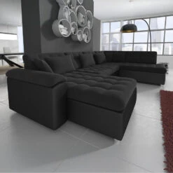 Meubella - Hoekbank Nicoreta - Zwart - Leer - Stof - Links -VIDAXL Winkel 949d90212bd24644a70e742c3de51e1e