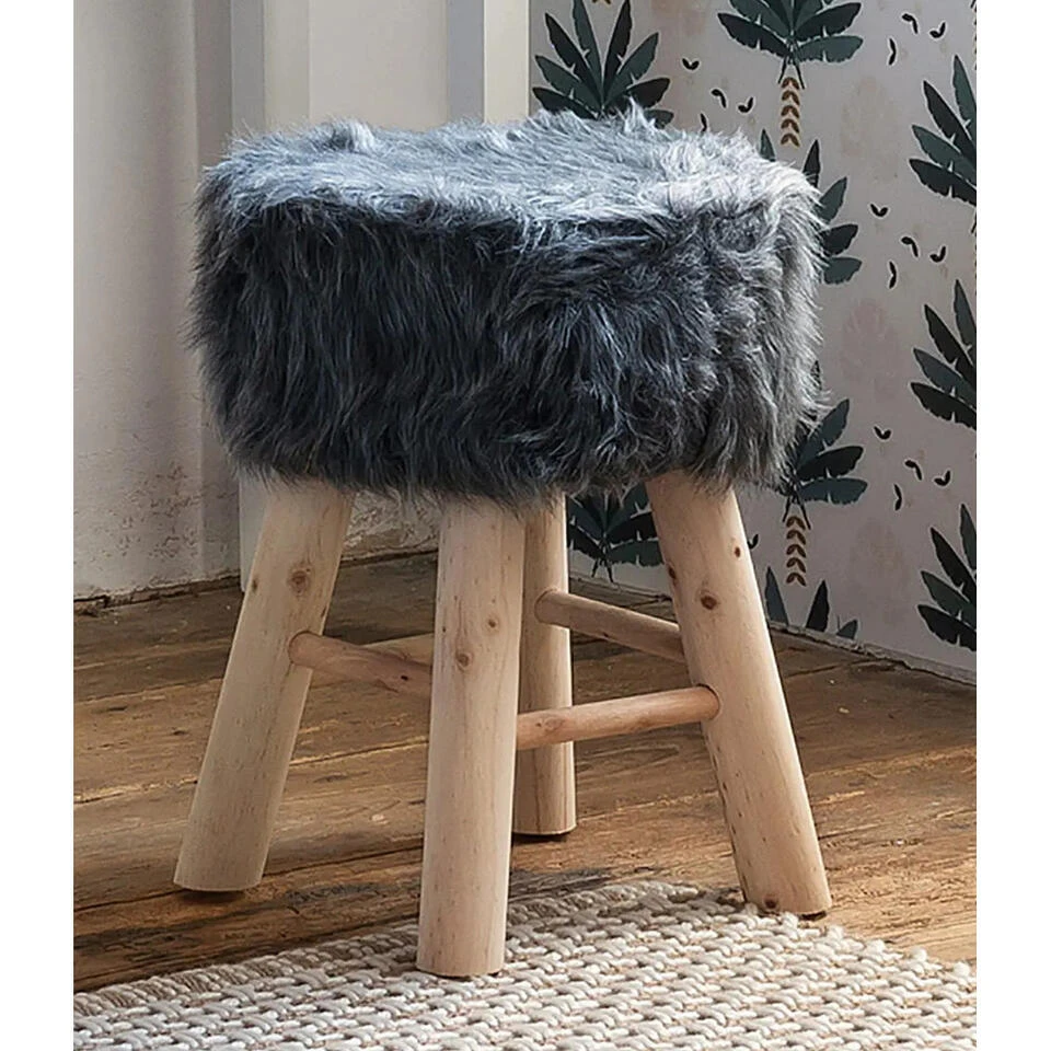 Atmosphera Bijzet/zit Krukje Oslo - Hout/stof - Grijs - H42 Cm 2 Atmosphera Bijzet/zit Krukje Oslo - Hout/stof - Grijs - H42 Cm - Afbeelding 2