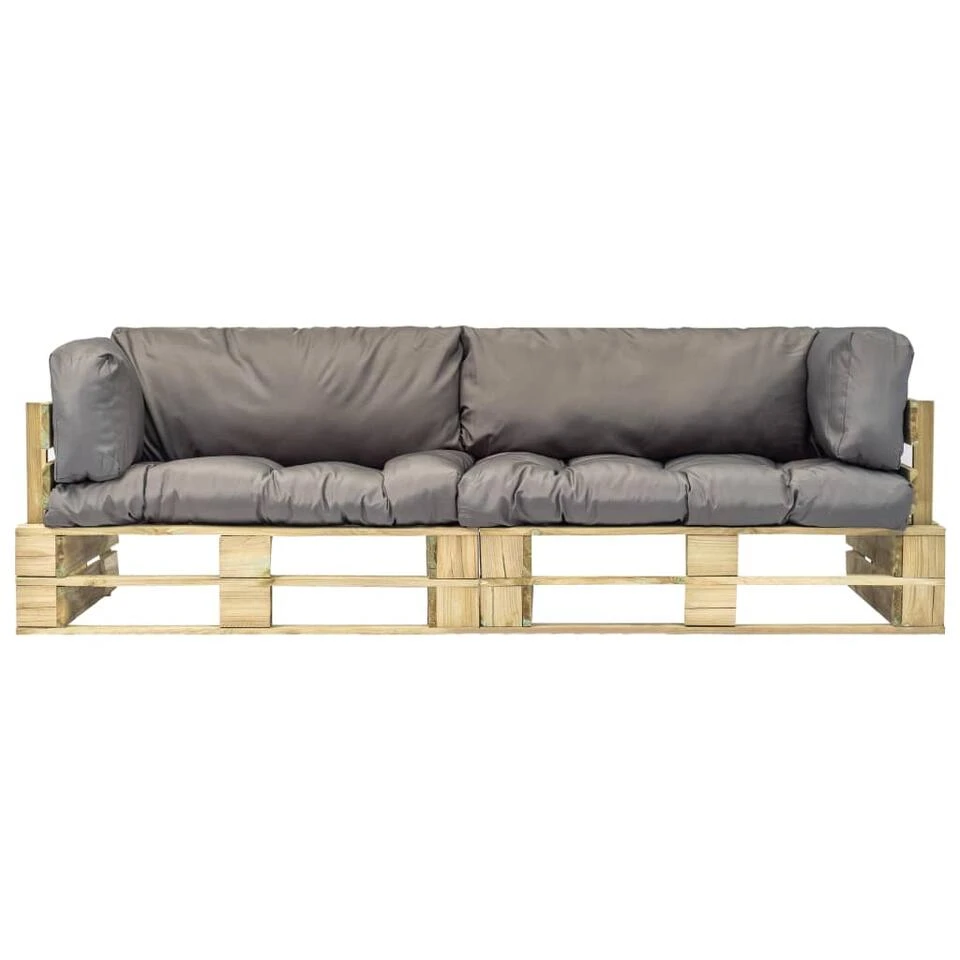 VidaXL 2-delige Loungeset Pallet Met Grijze Kussens Grenenhout 2 VidaXL 2-delige Loungeset Pallet Met Grijze Kussens Grenenhout - Afbeelding 2