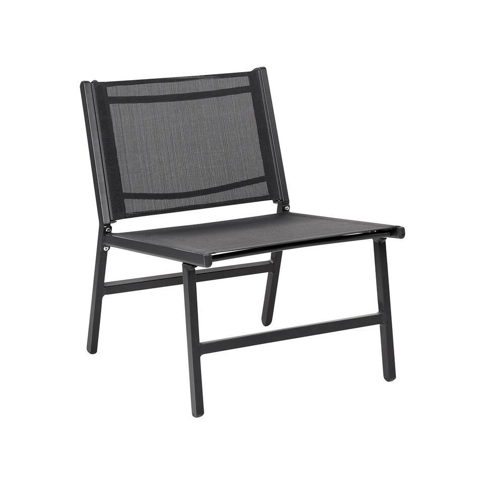 MARCEDDI -Tuinstoel Met Voetenbank - Zwart - Textileen 4 MARCEDDI -Tuinstoel Met Voetenbank - Zwart - Textileen - Afbeelding 4