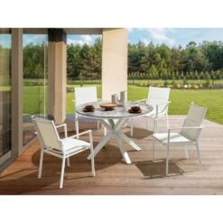 MALETTO - Tuintafel - Wit/Marmer Effect - ⌀ 120 Cm - Aluminium -VIDAXL Winkel a1b700ac274344f4807385f4477746b4