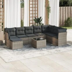 VidaXL 9-delige Loungeset Met Kussens & Tuintafel - Grijs - Poly Rattan -VIDAXL Winkel a682d7bf0fd14635b3735beb92ae237c