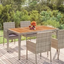 VidaXL - Tuintafel Met Houten Blad - Grijs - Poly Rattan - 150 X 90 X 75 Cm -VIDAXL Winkel a7e16adaed384c4e95dc870496ca862b