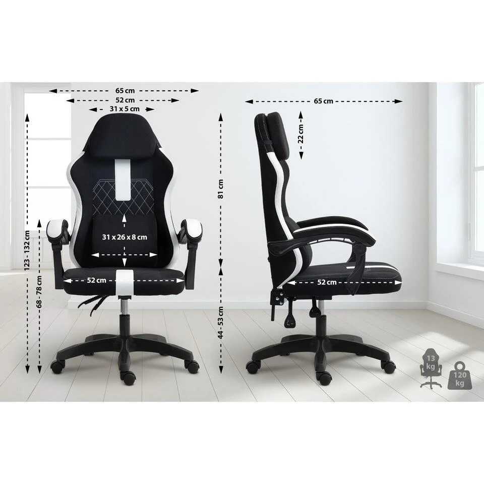 CLP Bureaustoel Miltona Zwart Frame - Stof - Zwart/wit 2 CLP Bureaustoel Miltona Zwart Frame - Stof - Zwart/wit - Afbeelding 2