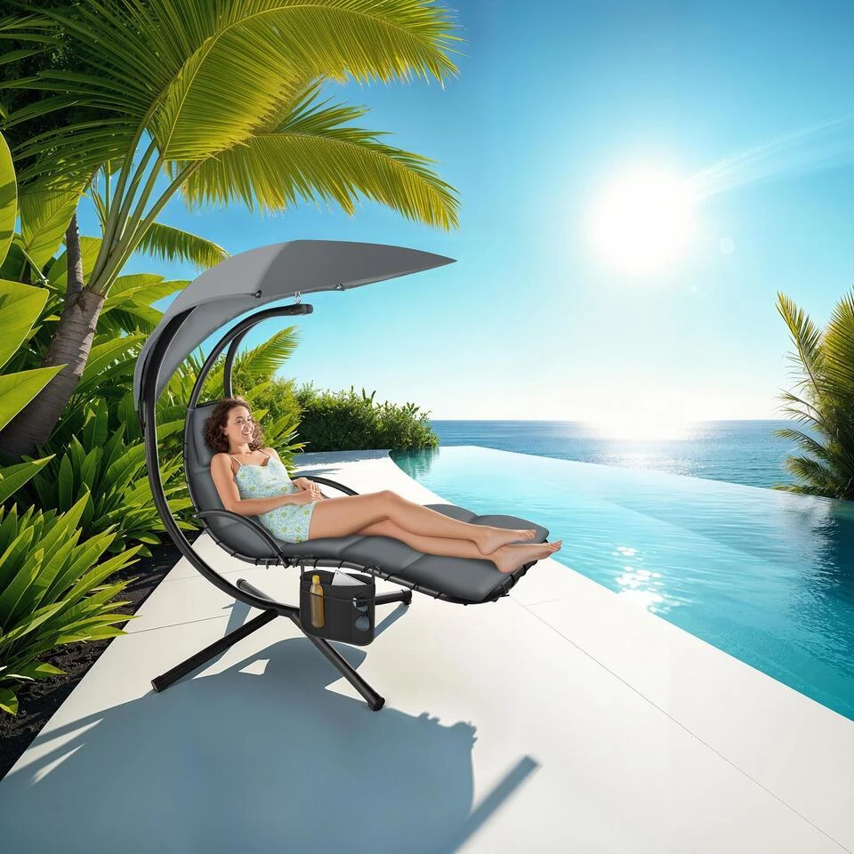 Tectake Hangstoel Elaria Met Zonnedak En Zijvak, Grijs 2 Tectake Hangstoel Elaria Met Zonnedak En Zijvak, Grijs - Afbeelding 2