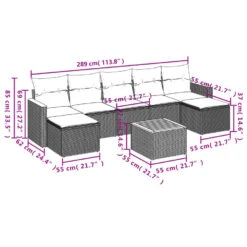 VidaXL Loungeset Voor 7 Met Kussens En Salontafel - Gris - Poly Rattan - 8 Stuks -VIDAXL Winkel b60dfc0c3ec44a909d093a4e67718a4e