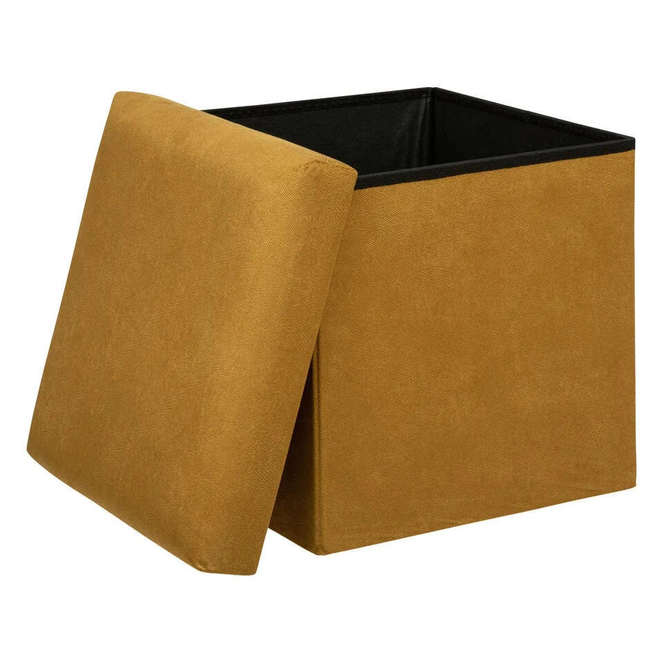 Atmosphera Storage Poef/Hocker - Opvouwbaar - Okergeel - 38x38 Cm 2 Atmosphera Storage Poef/Hocker - Opvouwbaar - Okergeel - 38x38 Cm - Afbeelding 2