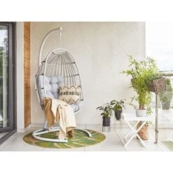 Beliani Hangstoel SESIA - Grijs Polyester, Pe Rotan -VIDAXL Winkel b9fb2f8e1061462b9a54556fdf8e9f7e