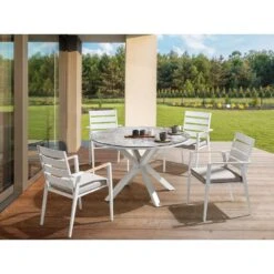 MALETTO - Tuintafel - Wit/Marmer Effect - ⌀ 120 Cm - Aluminium -VIDAXL Winkel bcb47d3574c7489883d853f2d34c9932