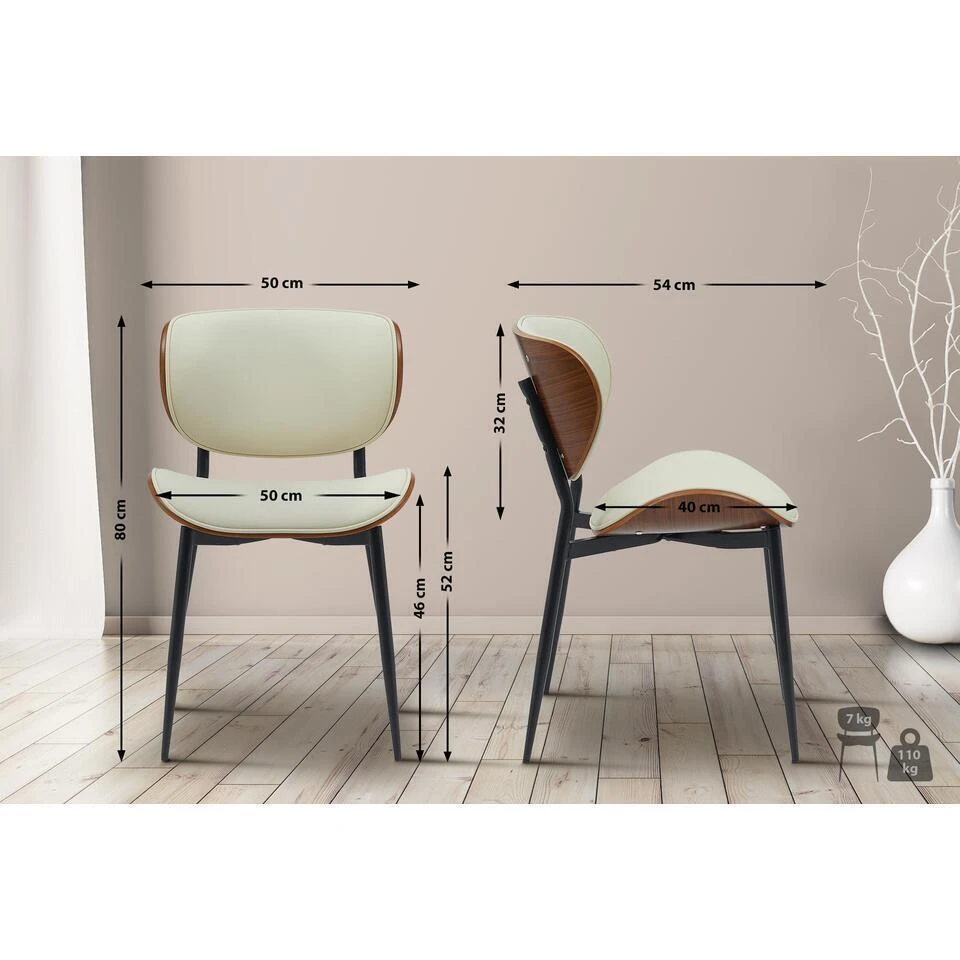 CLP Set Van 2 Eetkamerstoel Enid Kunstleer - Walnoot/creme 2 CLP Set Van 2 Eetkamerstoel Enid Kunstleer - Walnoot/creme - Afbeelding 2