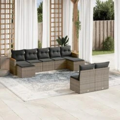 VidaXL 9-delige Loungeset Voor 9 Met Kussens & Krukken - Gris - Poly Rattan -VIDAXL Winkel bd61ec63a2354178b9cd30fa230afd9d