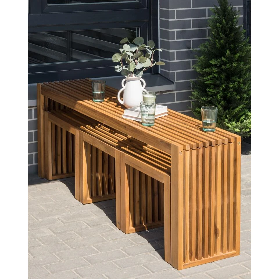 BELLANO - Tuinkrukjes Set Van 3 - Lichthout - Acaciahout 4 BELLANO - Tuinkrukjes Set Van 3 - Lichthout - Acaciahout - Afbeelding 4