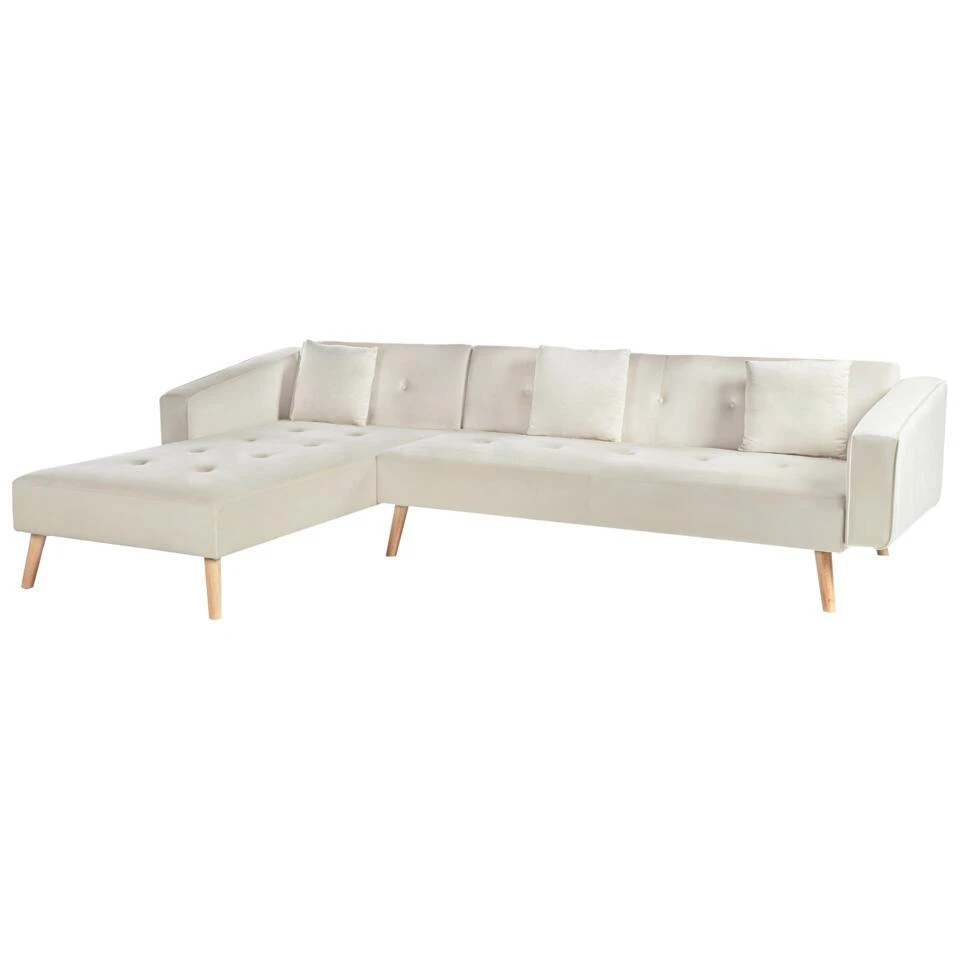 VADSO - Hoekslaapbank - Lichtbeige - Rechterzijde - Fluweel 5 VADSO - Hoekslaapbank - Lichtbeige - Rechterzijde - Fluweel - Afbeelding 5