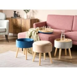 NEELY - Hocker - Beige - Fluweel -VIDAXL Winkel c29226227fae4d62a556b40750c2ff38