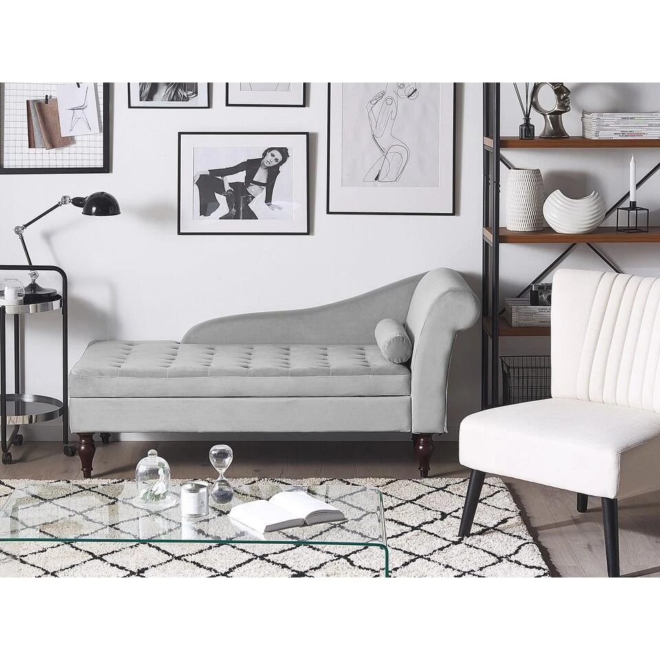 PESSAC - Chaise Longue - Grijs - Rechterzijde - Fluweel 2 PESSAC - Chaise Longue - Grijs - Rechterzijde - Fluweel - Afbeelding 2