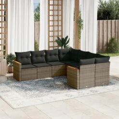 VidaXL 8-delige Loungeset Met Kussens & Hout Armsteun - Grijs - Poly Rattan -VIDAXL Winkel cb862285c98c40eda9c0d22bb4df9ca1
