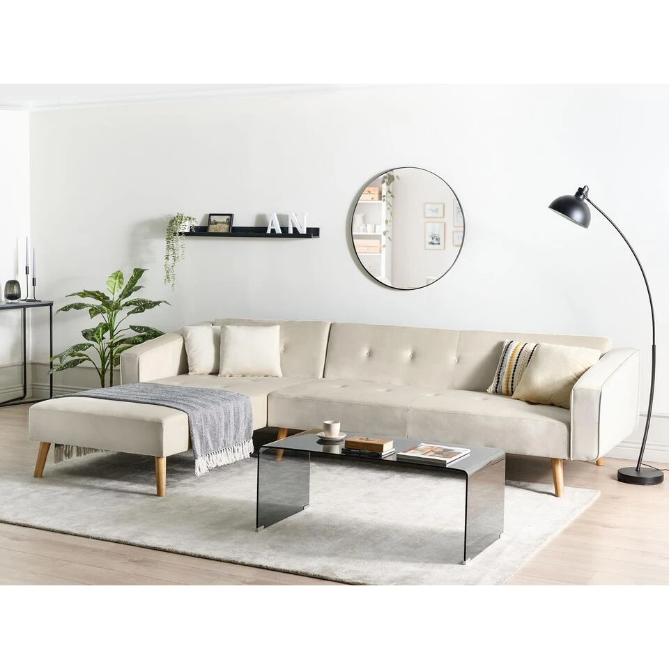 VADSO - Hoekslaapbank - Lichtbeige - Rechterzijde - Fluweel 2 VADSO - Hoekslaapbank - Lichtbeige - Rechterzijde - Fluweel - Afbeelding 2