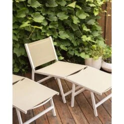 MARCEDDI -Tuinstoel Met Voetenbank Set Van 2 - Beige - Textileen -VIDAXL Winkel d067cade684345feaadbaae886da1171