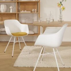 Nolon Noa-Liz Eetkamerstoel Wit - Okergeel Kussen - Witte Poten -VIDAXL Winkel d2221ae1c7fc4003a64761c0174f0632