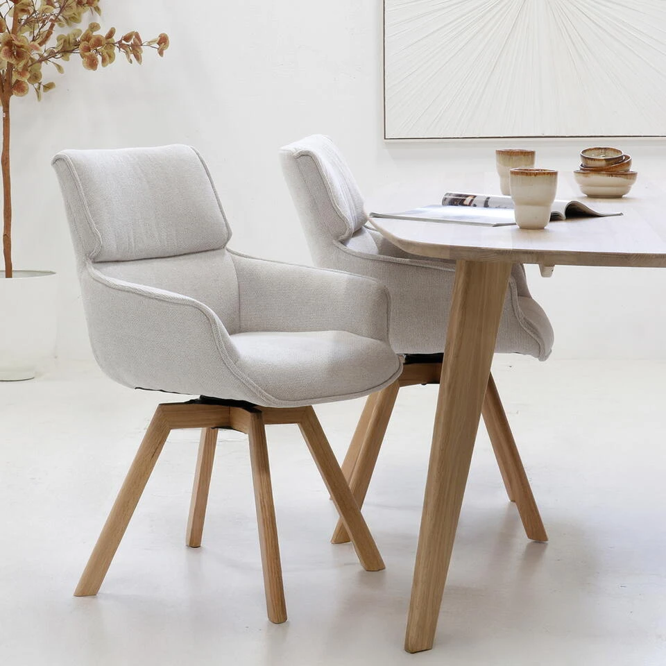 Eetkamerstoel Beige Stof - 57x65x86cm - Zithoogte 49cm - Else - Set Van 2 2 Eetkamerstoel Beige Stof - 57x65x86cm - Zithoogte 49cm - Else - Set Van 2 - Afbeelding 2