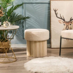 Poef Met Witte Krullen En Houten Basis -VIDAXL Winkel d8b9d24b994f413cb263806f1b520b1f