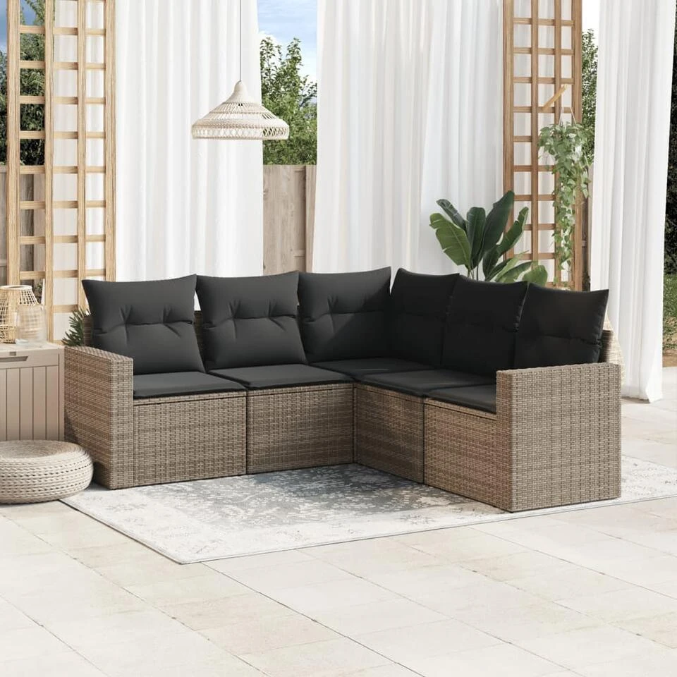 VidaXL Loungeset Met 5 Kussens Voor 5 Personen - Grijs - Poly Rattan - 5 Stuks 2 VidaXL Loungeset Met 5 Kussens Voor 5 Personen - Grijs - Poly Rattan - 5 Stuks - Afbeelding 2