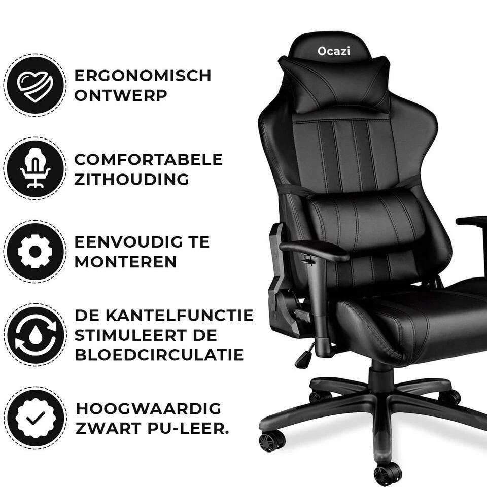 Ocazi Chicago Gamingstoel - Bureaustoel - Zwart 4 Ocazi Chicago Gamingstoel - Bureaustoel - Zwart - Afbeelding 4
