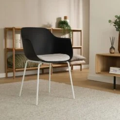 Nolon Nora-Liz Eetkamerstoel Zwart - Beige Kussen - Witte Poten -VIDAXL Winkel e2dd735f9da647cab5072c52af8d05b6