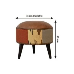 Bekleed Durrie & Leer Gemengde Poef -VIDAXL Winkel e33df46be76f41daa7f5afbb17aadd0e