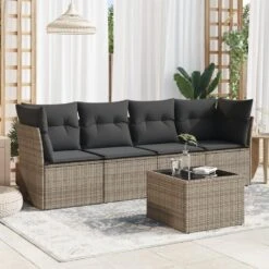 VidaXL 4-delige Loungeset Met Kussens En Tuintafel - Grijs - Poly Rattan -VIDAXL Winkel e3519bbb228d4dbb84e1b9adfbc3bf93
