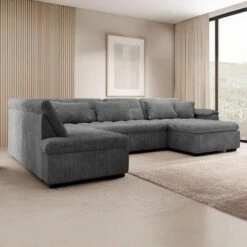 Meubella - Hoekbank Nicoreta - Donkergrijs Ribstof - Rechts -VIDAXL Winkel e90e23ab82b44c74958d64968c6c9a2f