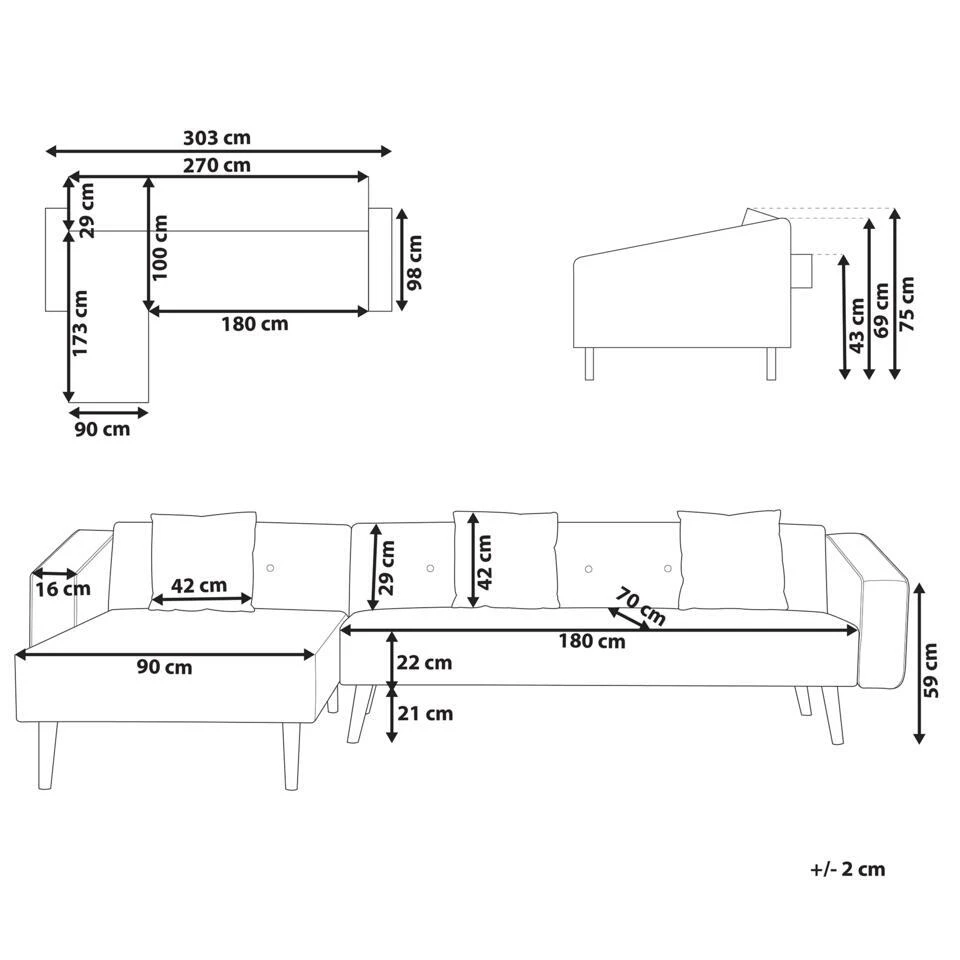 VADSO - Hoekslaapbank - Lichtbeige - Rechterzijde - Fluweel 4 VADSO - Hoekslaapbank - Lichtbeige - Rechterzijde - Fluweel - Afbeelding 4