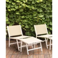MARCEDDI -Tuinstoel Met Voetenbank - Beige/Wit - Textileen -VIDAXL Winkel f07adac5b0264ebe94e2cd8cbc27e84d 1
