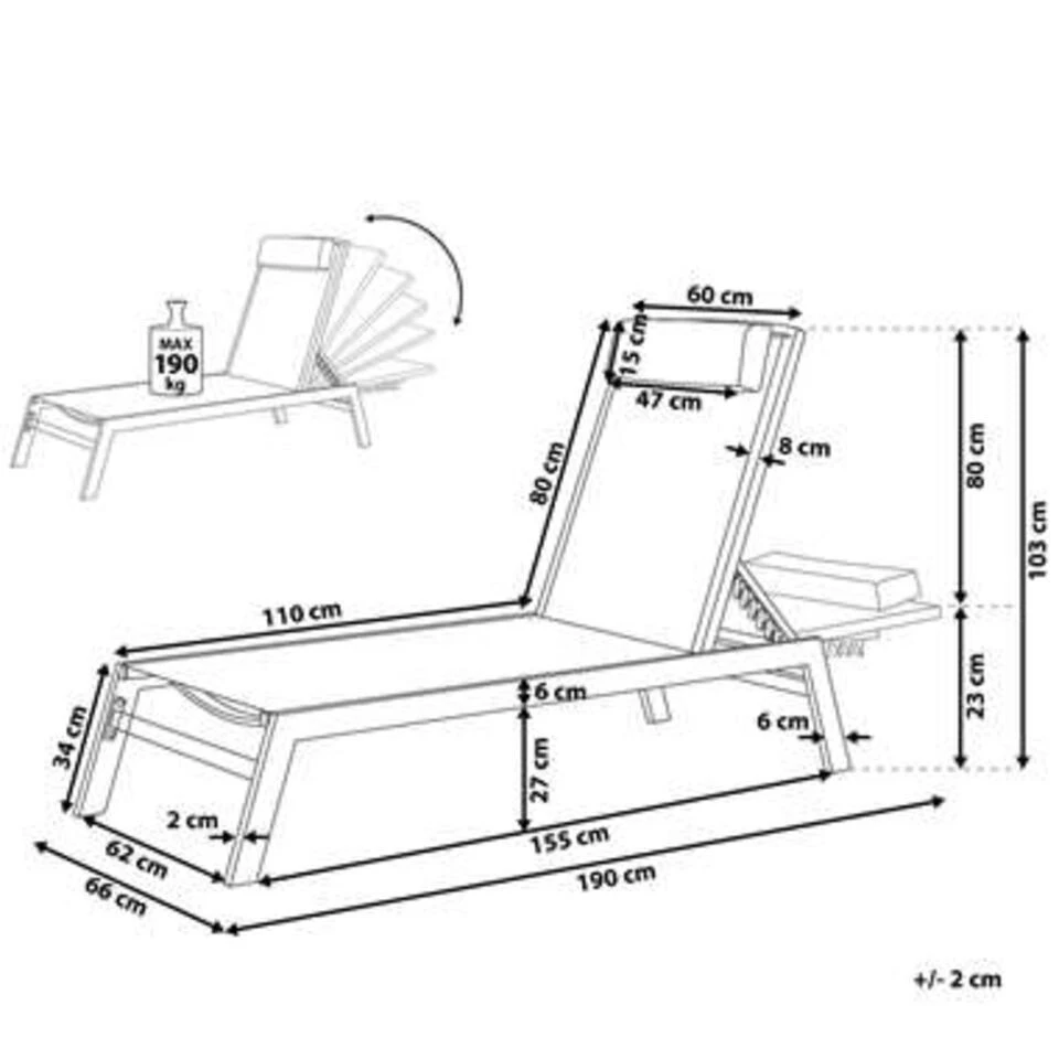 Beliani Tuinligstoel CATANIA - Zwart Polyester, Aluminium 4 Beliani Tuinligstoel CATANIA - Zwart Polyester, Aluminium - Afbeelding 4