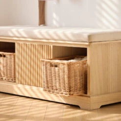 Houten Halbank Met 1 Deur En 2 Opbergvakken Met Beige Fluwelen -VIDAXL Winkel f9d95eb262fd4f08af5888247fc002f8