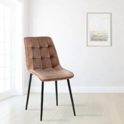 CLP Set Van 2 Eetkamerstoel Gifford Mat Zwart Frame - Fluweel - Bruin -VIDAXL Winkel fa044af175cb4eb184460a86a6b79e3a