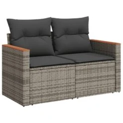 VidaXL 9-delige Loungeset Met Kussens En Hout Armsteun - Grijs - Poly Rattan -VIDAXL Winkel fa1d494f66ac45e48bbb39595fa42c1f 1